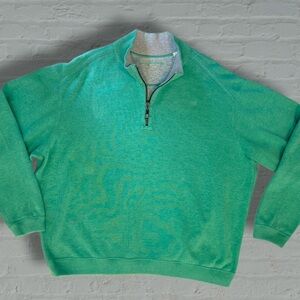 Tommy Bahama Green Cotton Quarter Zip Pullover Sweater XXL